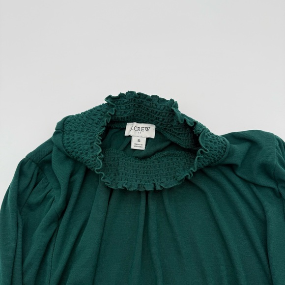 J Crew Women's Ruffle Neck Blouse Small S Green Shirt Top Holiday Party Casual - Picture 3 of 5